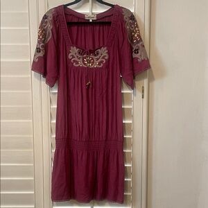 Miss Me Burgundy Embroidered Midi Dress